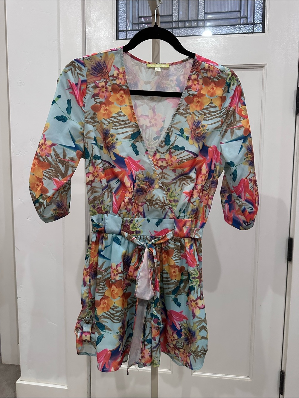 Gianni Bini Pastel Floral Romper with Pink and Aqua Accents